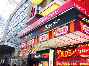 Pizza Hut, Dunkin Donuts, Tad’s Steak, 34th street New York City