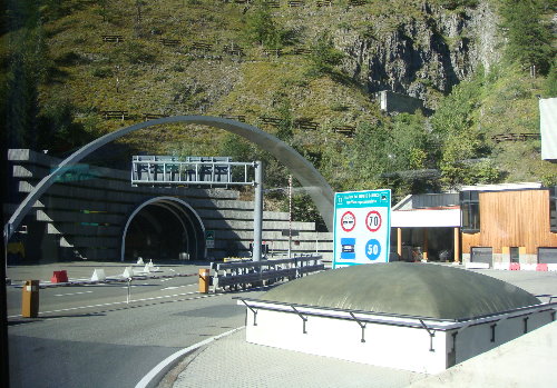 The entrance to the Mont-Blanc tunnel from the Italian side